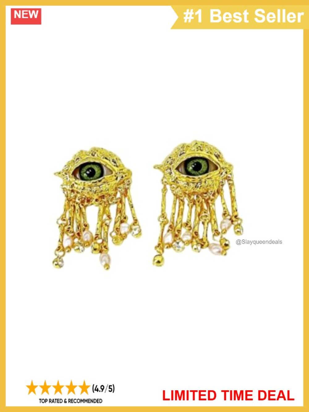 Gold-Tone Evil Eye Dangle Earrings Crystal Fringe Statement Studs
